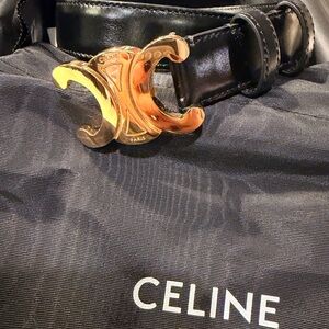 Celine Black Belt with Gold Logo Buckle